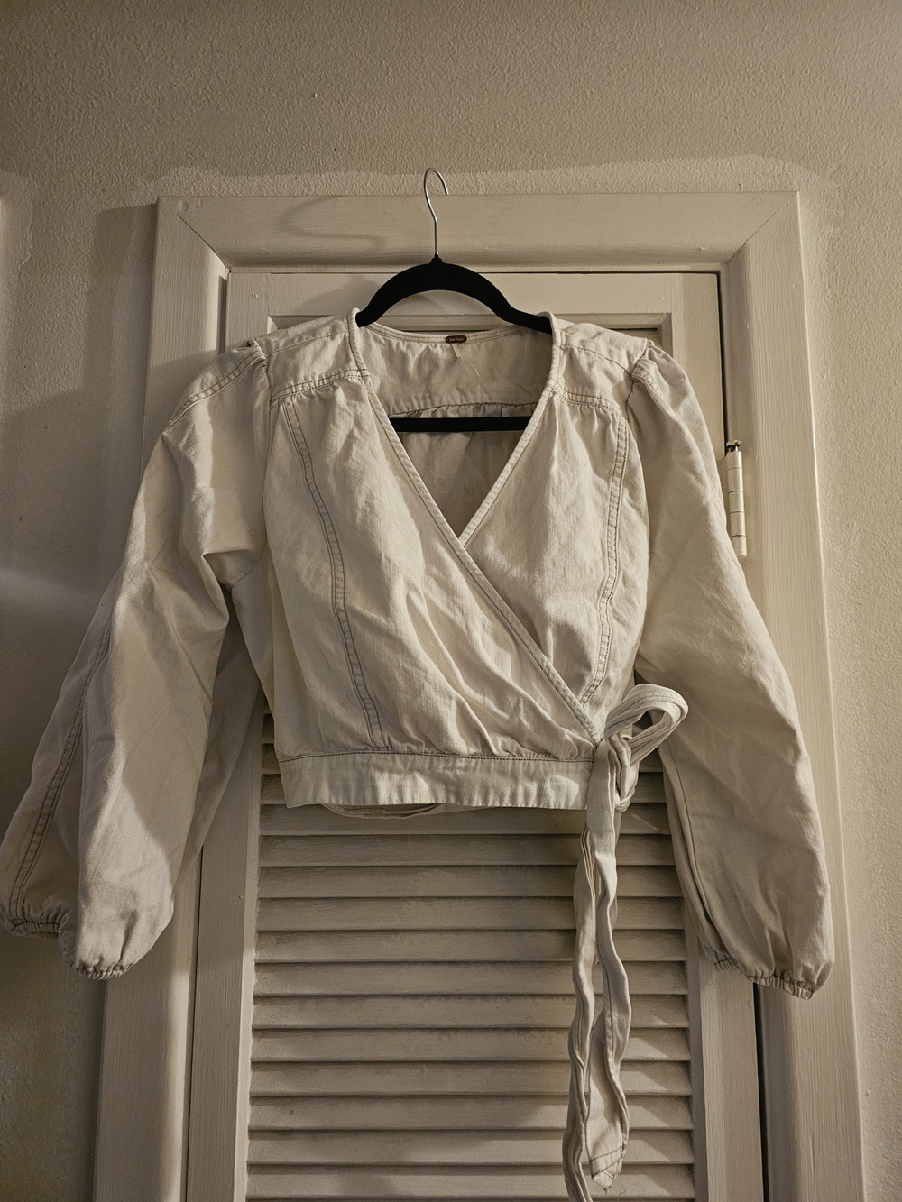 Free People Cream Wrap Crop Top with Tie
